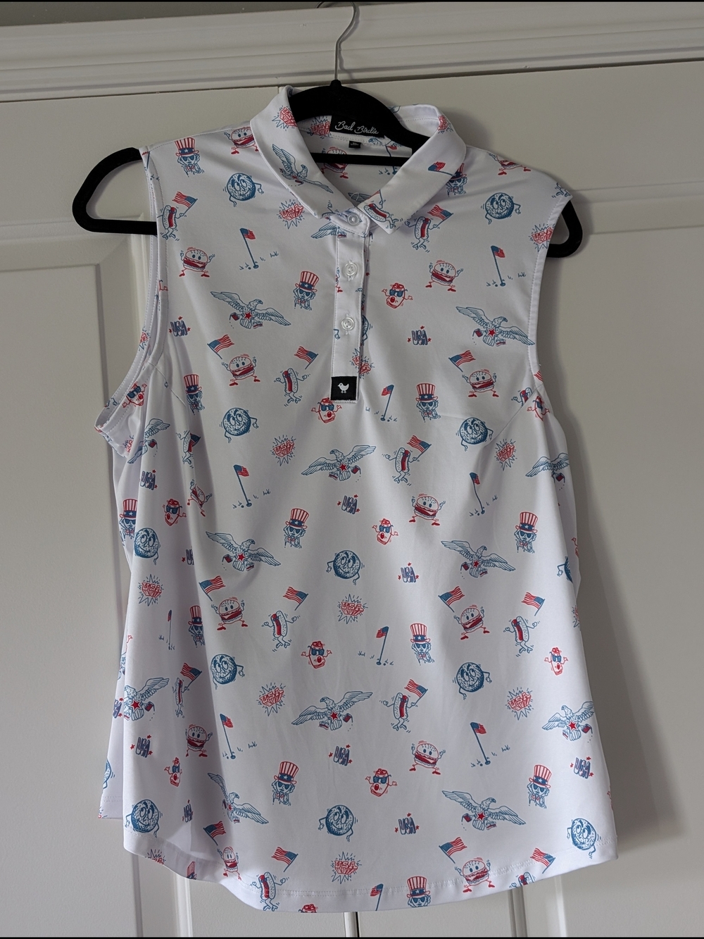 Bad Birdie White Sleeveless Patriotic Print Golf Camisole
